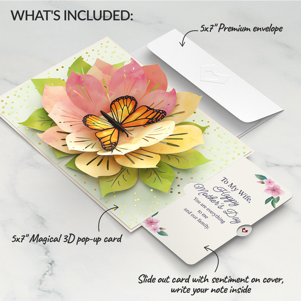 Monarch Butterfly Bloom Mother's Day Pop-Up Card and Sentiment Set for Wife