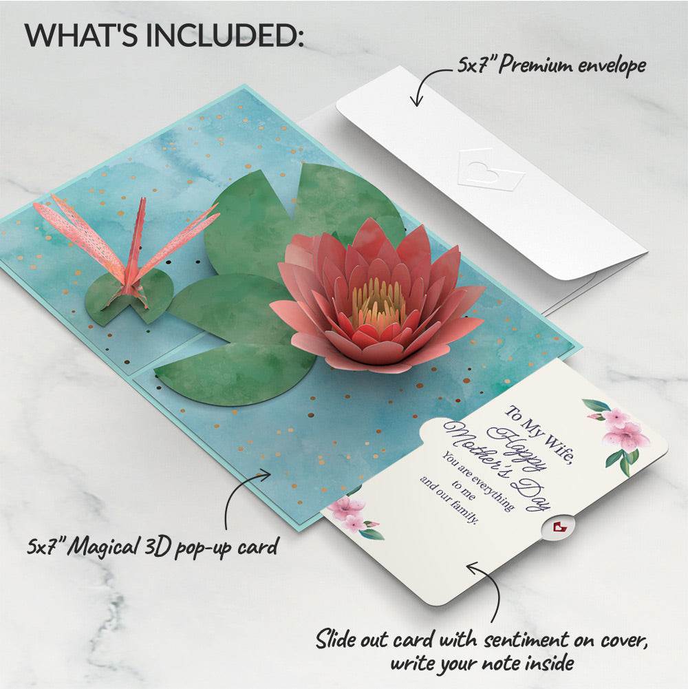 Water Lily Dragonfly Mother's Day Pop-Up Card and Sentiment Set for Wife