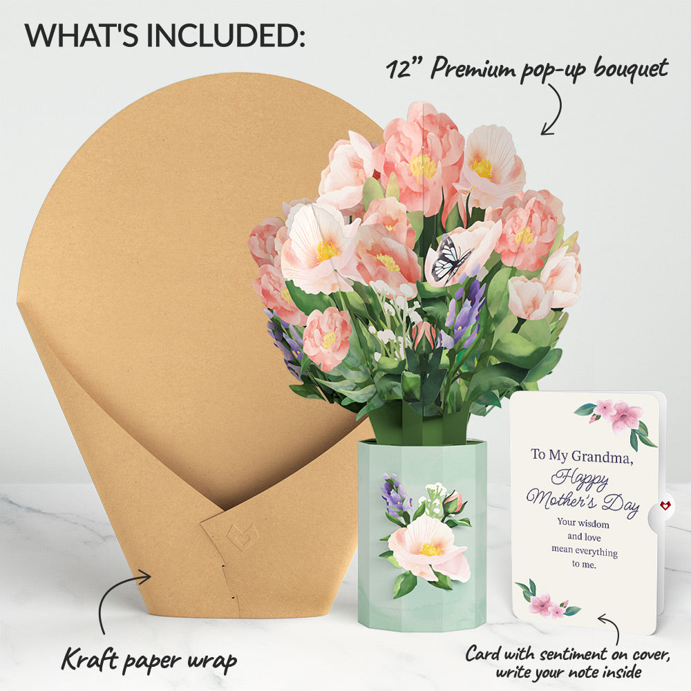 Peony Mother's Day Bouquet and Sentiment Set for Grandma