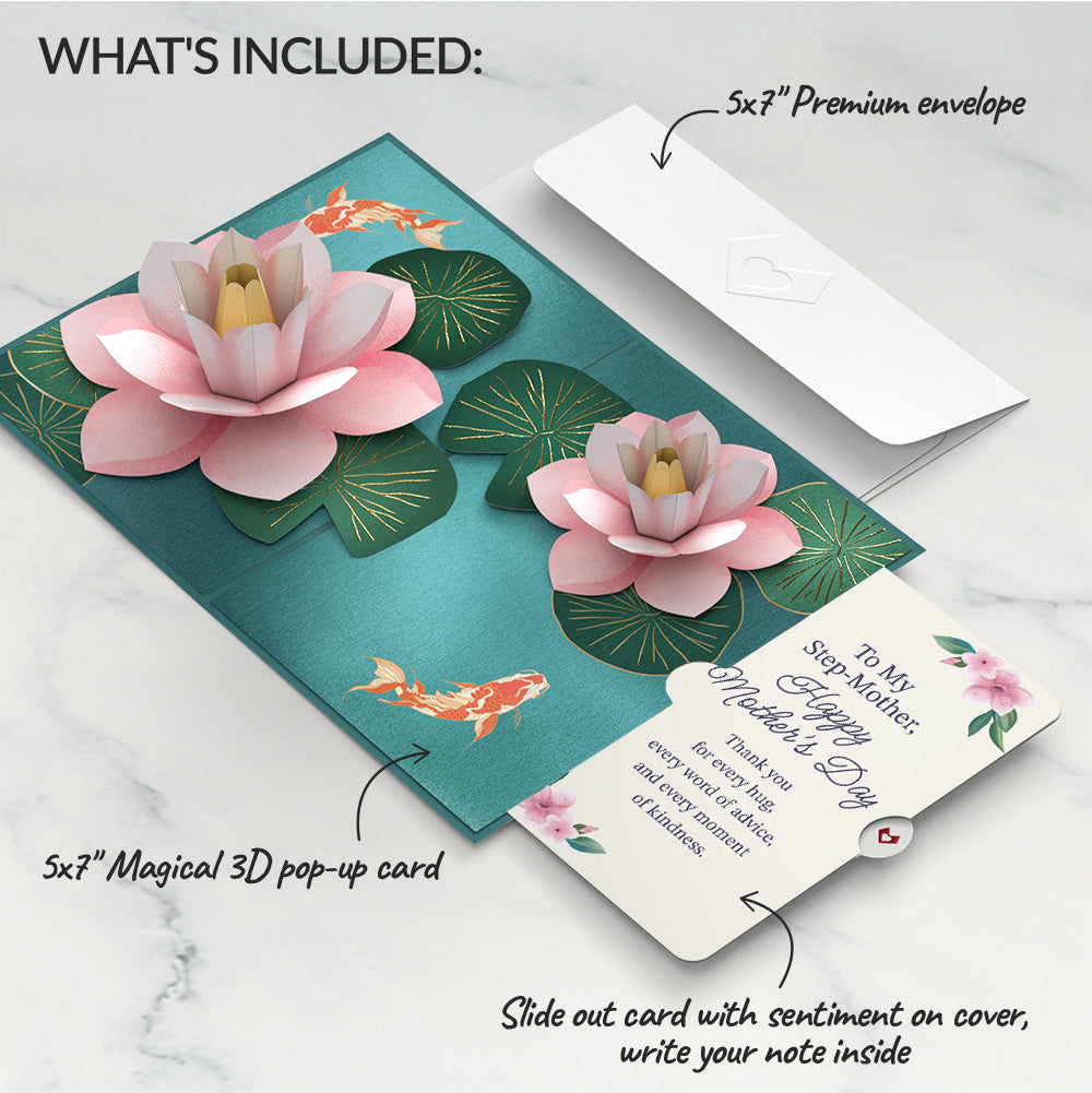 Koi Fish and Lotus Pond Mother's Day Pop-Up Card and Sentiment Set for Step-Mother