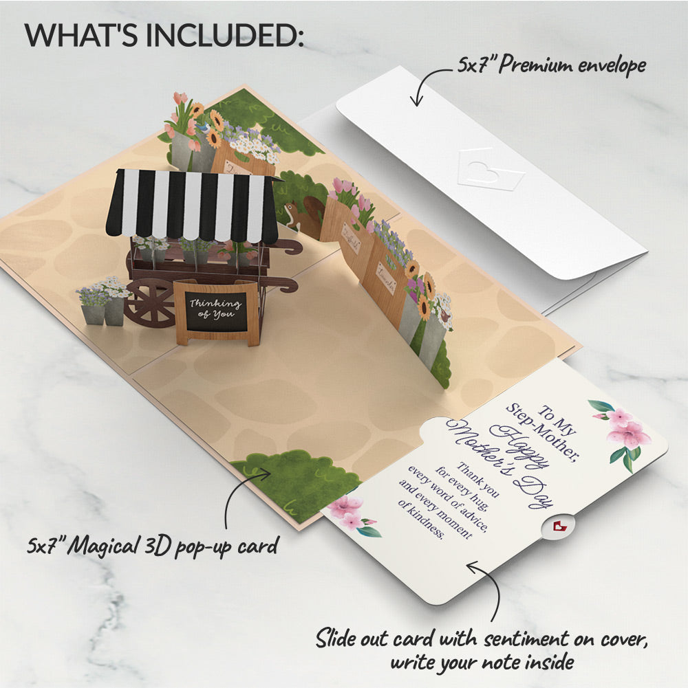 Thinking of You Flower Cart Mother's Day Pop-Up Card and Sentiment Set for Step-Mother