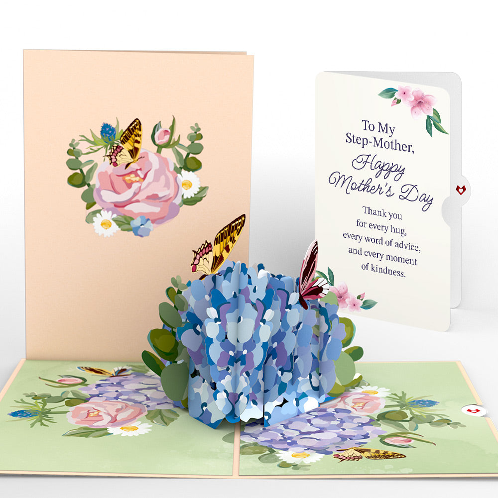 Hydrangea Butterflies Mother's Day Pop-Up Card and Sentiment Set for Step-Mother