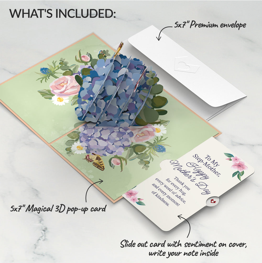 Hydrangea Butterflies Mother's Day Pop-Up Card and Sentiment Set for Step-Mother
