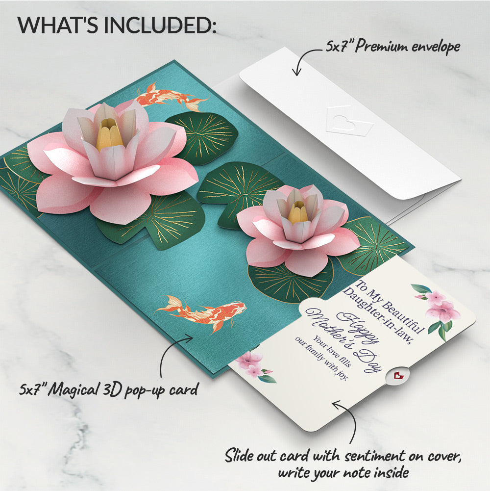 Koi Fish and Lotus Pond Mother's Day Pop-Up Card and Sentiment Set for Daughter-in-law