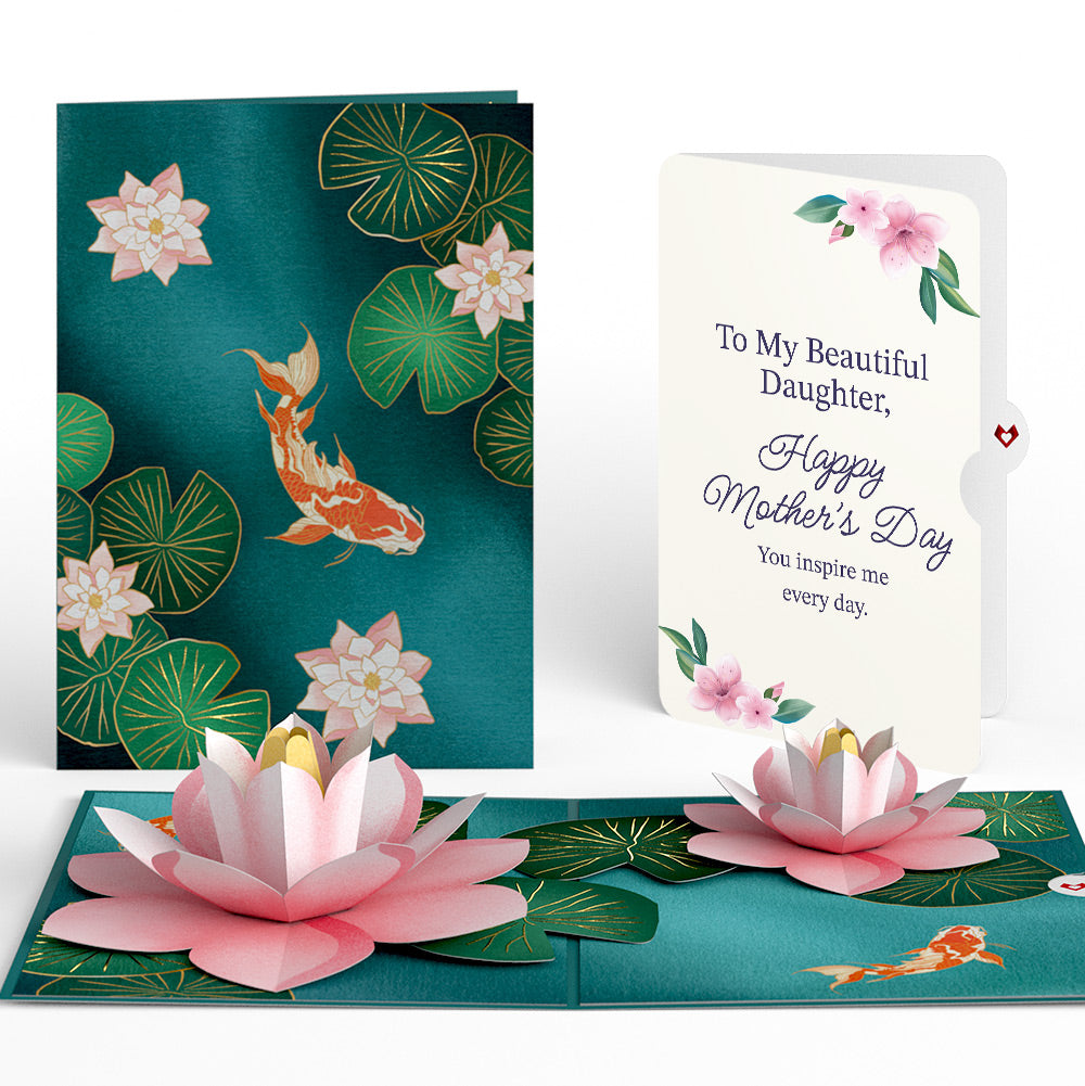 Koi Fish and Lotus Pond Mother's Day Pop-Up Card and Sentiment Set for Daughter