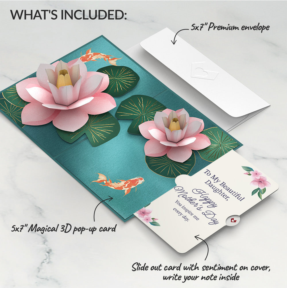 Koi Fish and Lotus Pond Mother's Day Pop-Up Card and Sentiment Set for Daughter