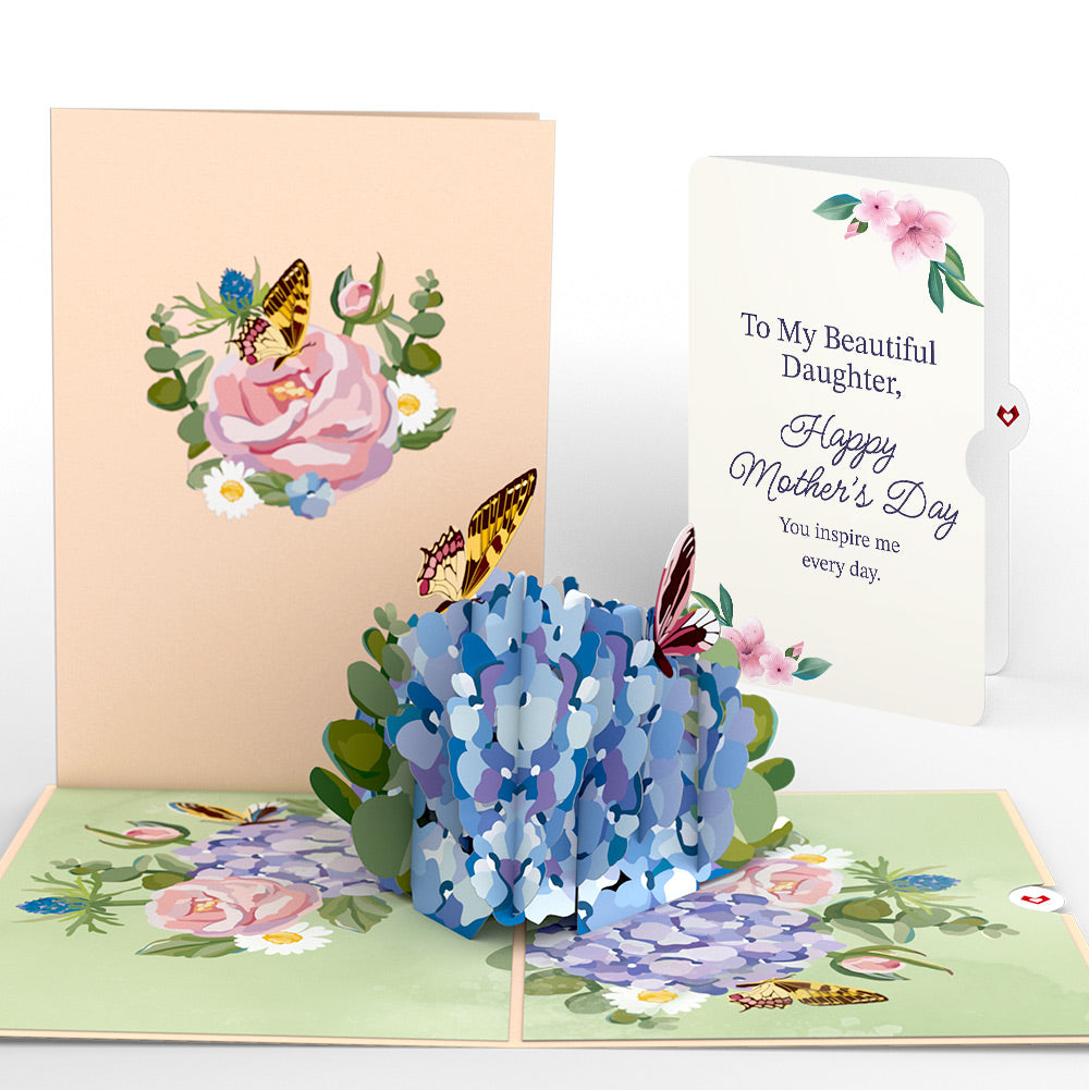 Hydrangea Butterflies Mother's Day Pop-Up Card and Sentiment Set for Daughter