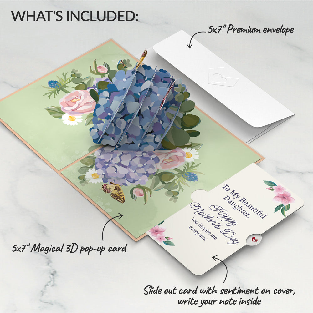 Hydrangea Butterflies Mother's Day Pop-Up Card and Sentiment Set for Daughter