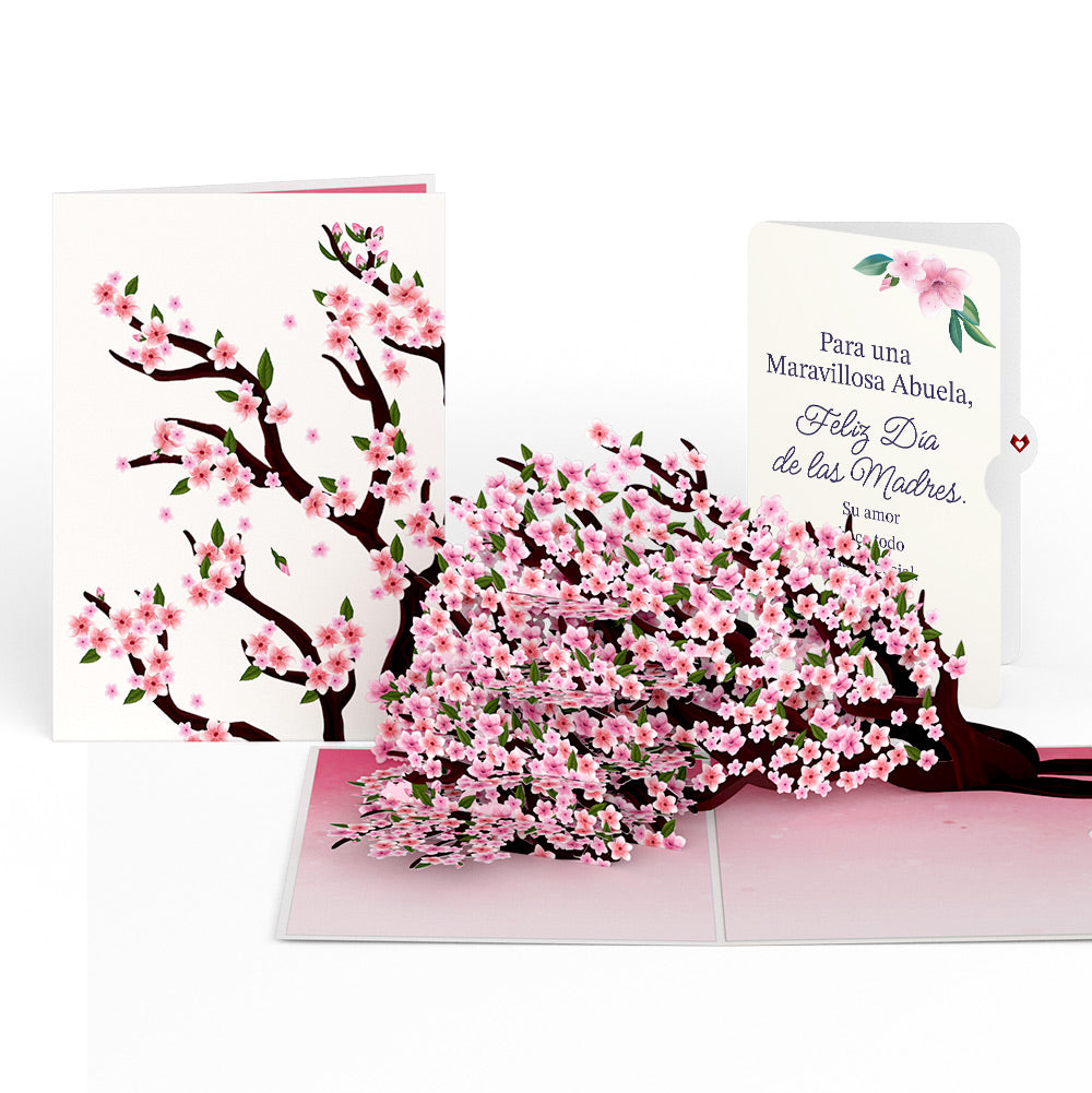 Cherry Blossom Branches in Bloom Mother's Day Pop-Up Card and Sentiment Set for Spanish Grandmother