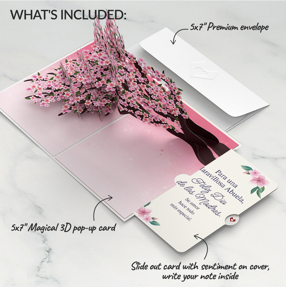 Cherry Blossom Branches in Bloom Mother's Day Pop-Up Card and Sentiment Set for Spanish Grandmother