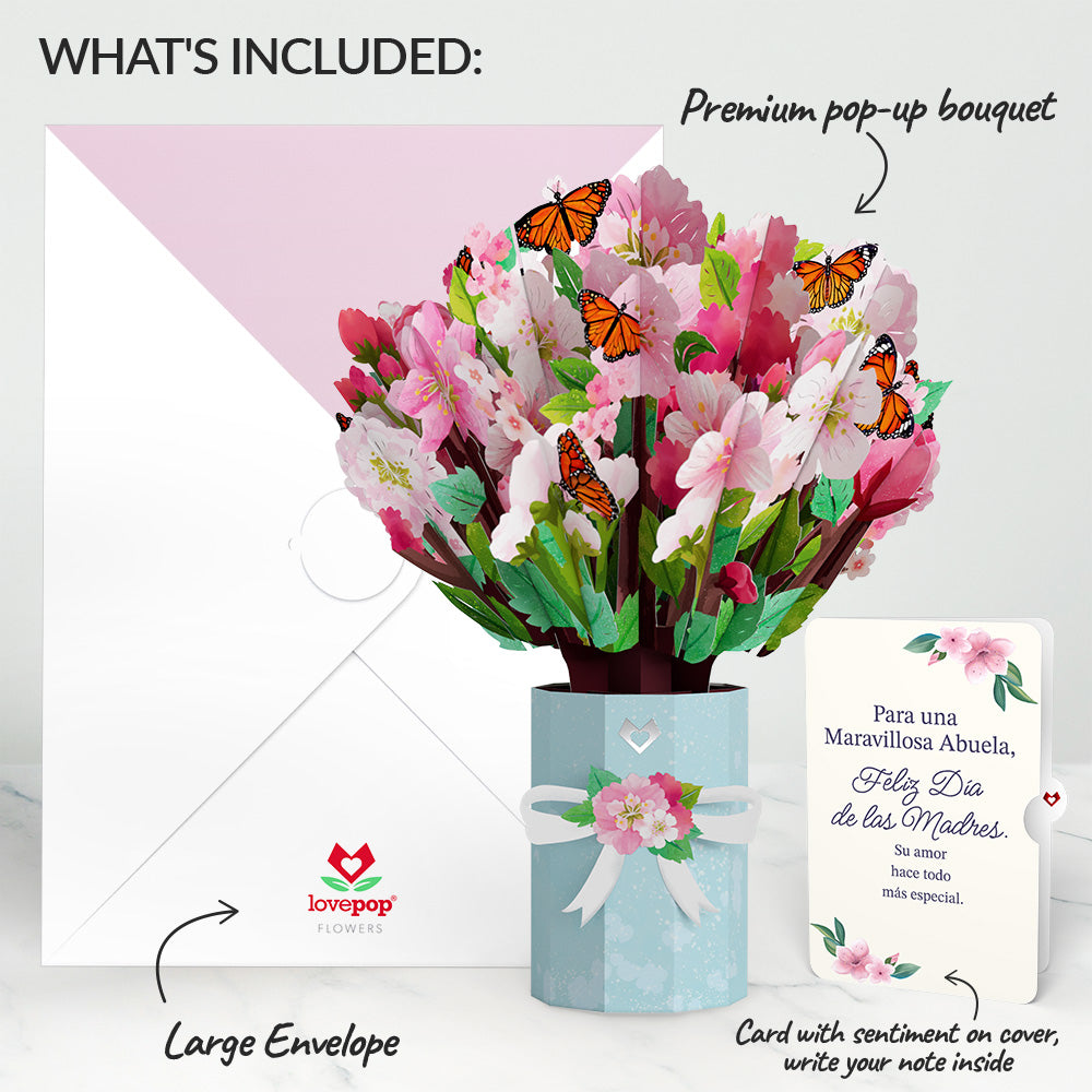 Cherry Blossom Butterfly Mother's Day Bouquet and Sentiment Set for Spanish Grandmother