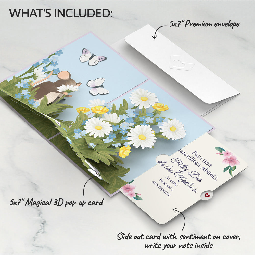 Field Mouse in the Flowers Mother's Day Pop-Up Card and Sentiment Set for Spanish Grandmother