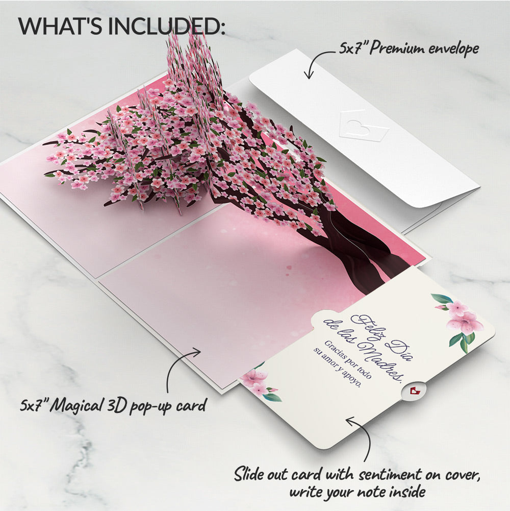 Cherry Blossom Branches in Bloom Mother's Day Pop-Up Card and Sentiment Set for Spanish Mom