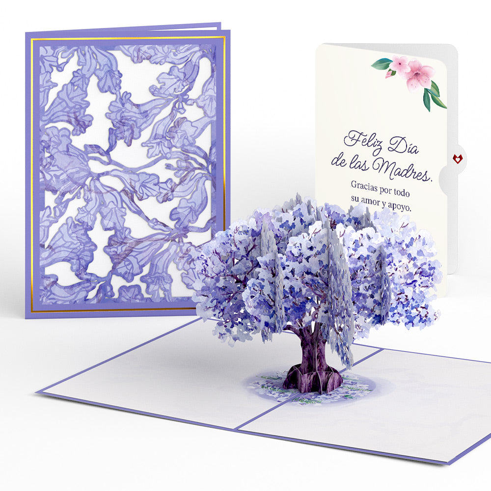 Watercolor Jacaranda Tree Mother's Day Pop-Up Card and Sentiment Set for Spanish Mom
