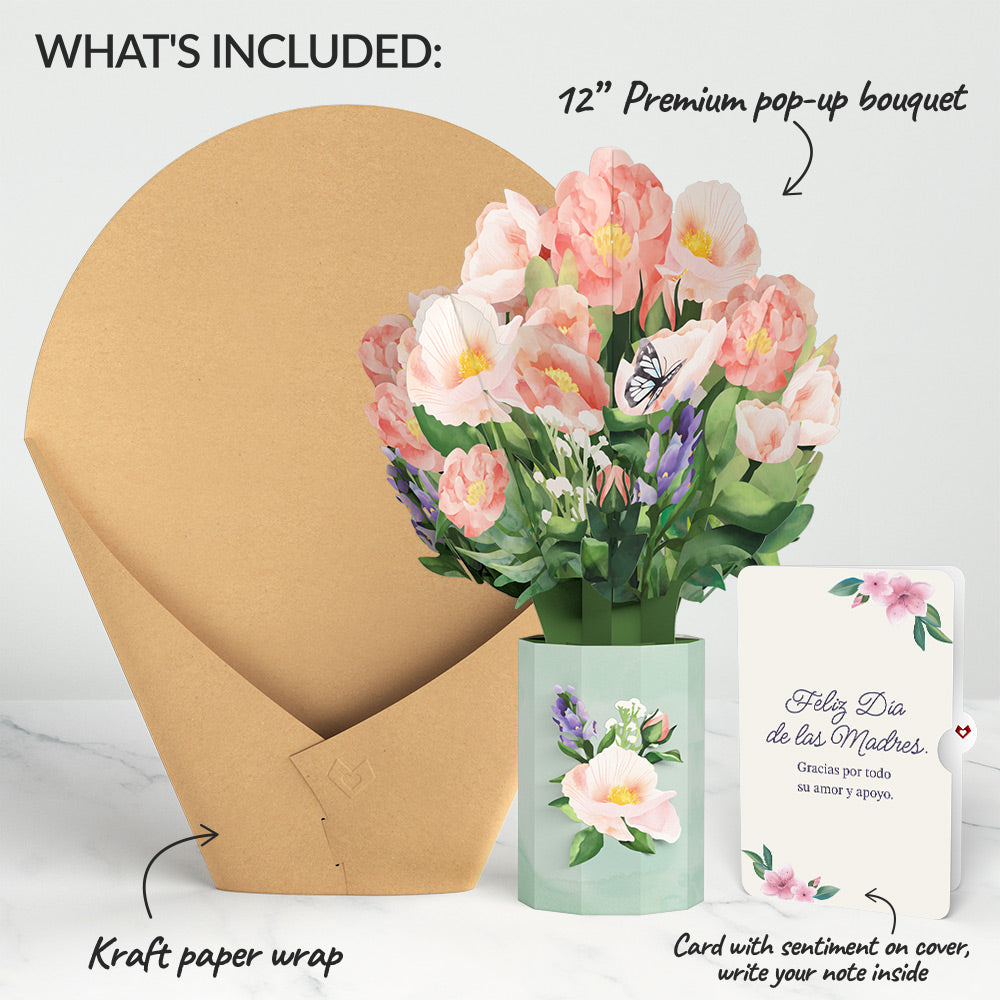 Peony Mother's Day Bouquet and Sentiment Set for Spanish Mom