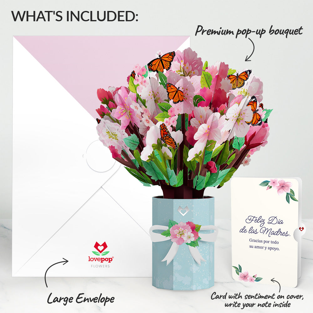 Cherry Blossom Butterfly Mother's Day Bouquet and Sentiment Set for Spanish Mom