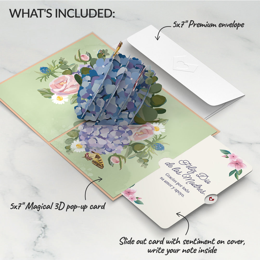 Hydrangea Butterflies Mother's Day Pop-Up Card and Sentiment Set for Spanish Mom