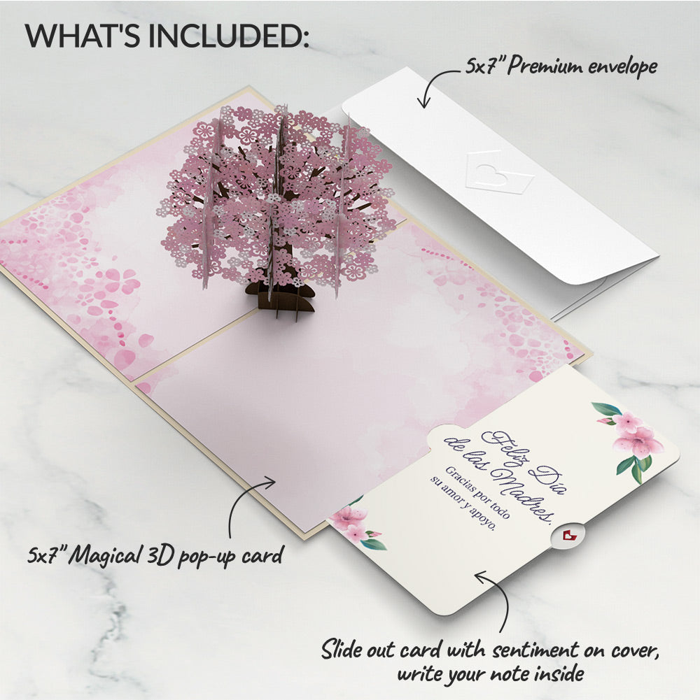 Cherry Blossom Mother's Day Pop-Up Card and Sentiment Set for Spanish Mom