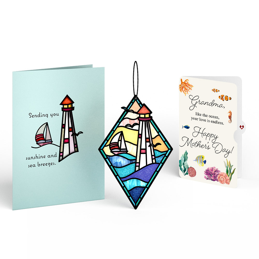 Sunshine and Sea Breezes Lighthouse Mother's Day Suncatcher Card and Sentiment Set for Grandma