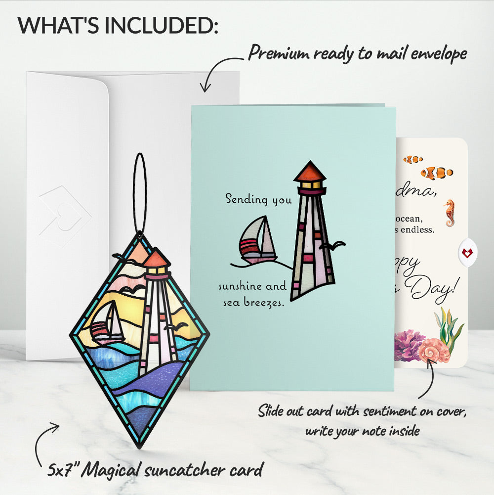 Sunshine and Sea Breezes Lighthouse Mother's Day Suncatcher Card and Sentiment Set for Grandma