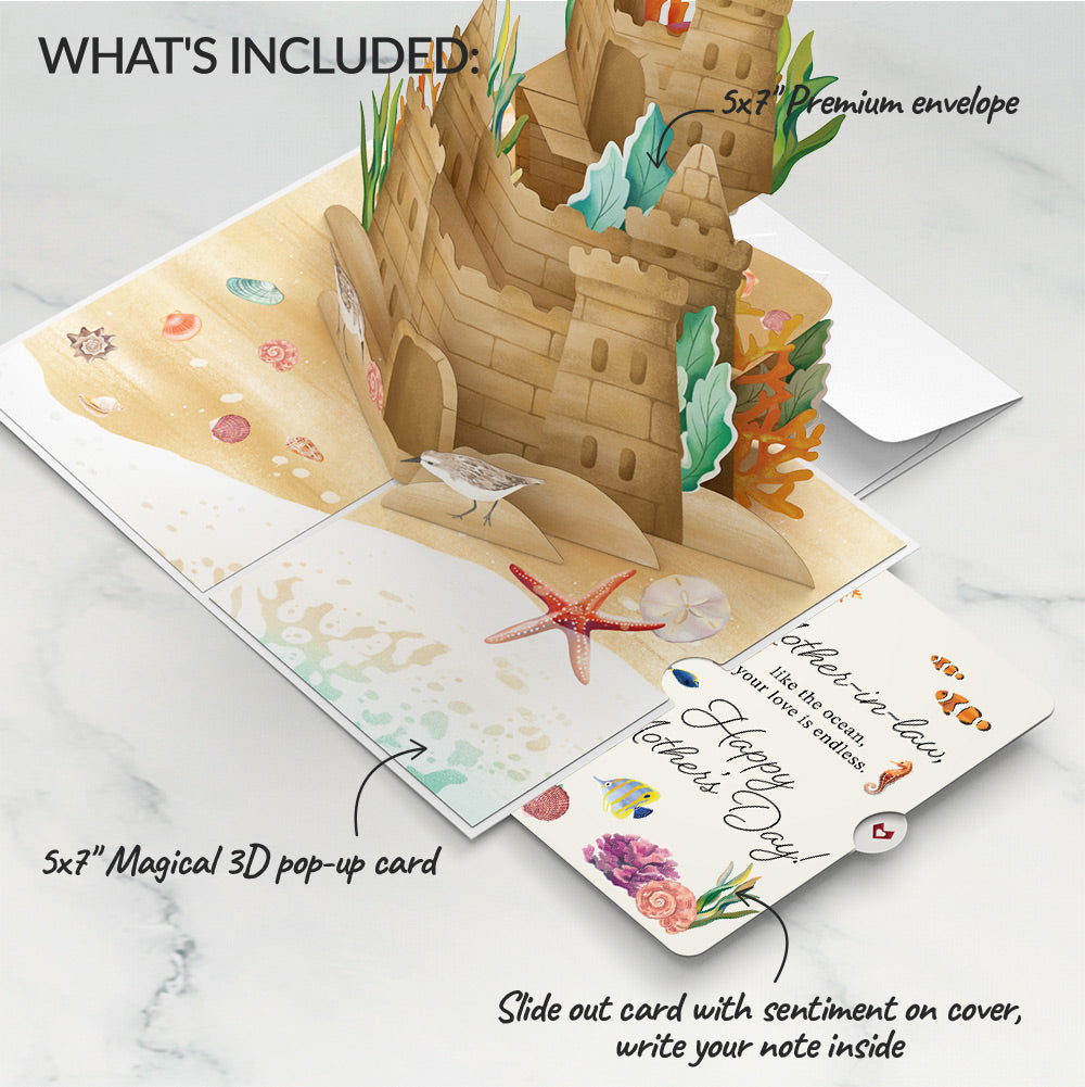 Seaside Sandcastle Mother's Day Pop-Up Card and Sentiment Set for Mother-in-law