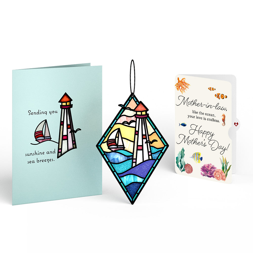 Sunshine and Sea Breezes Lighthouse Mother's Day Suncatcher Card and Sentiment Set for Mother-in-law