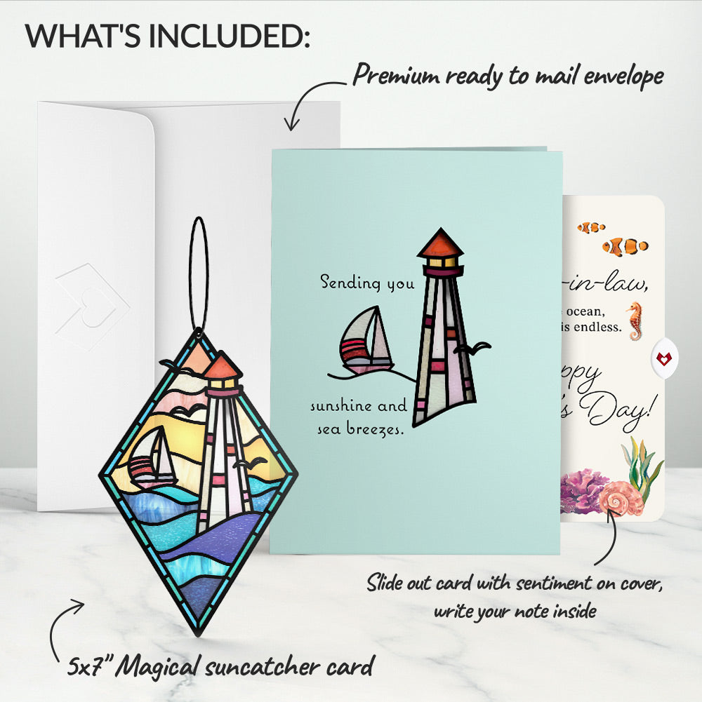Sunshine and Sea Breezes Lighthouse Mother's Day Suncatcher Card and Sentiment Set for Mother-in-law