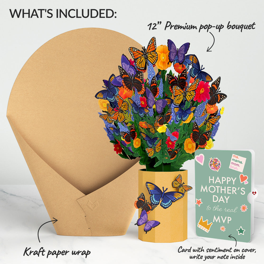 Brilliant Butterfly Mother's Day Bouquet and The real MVP Sentiment Set