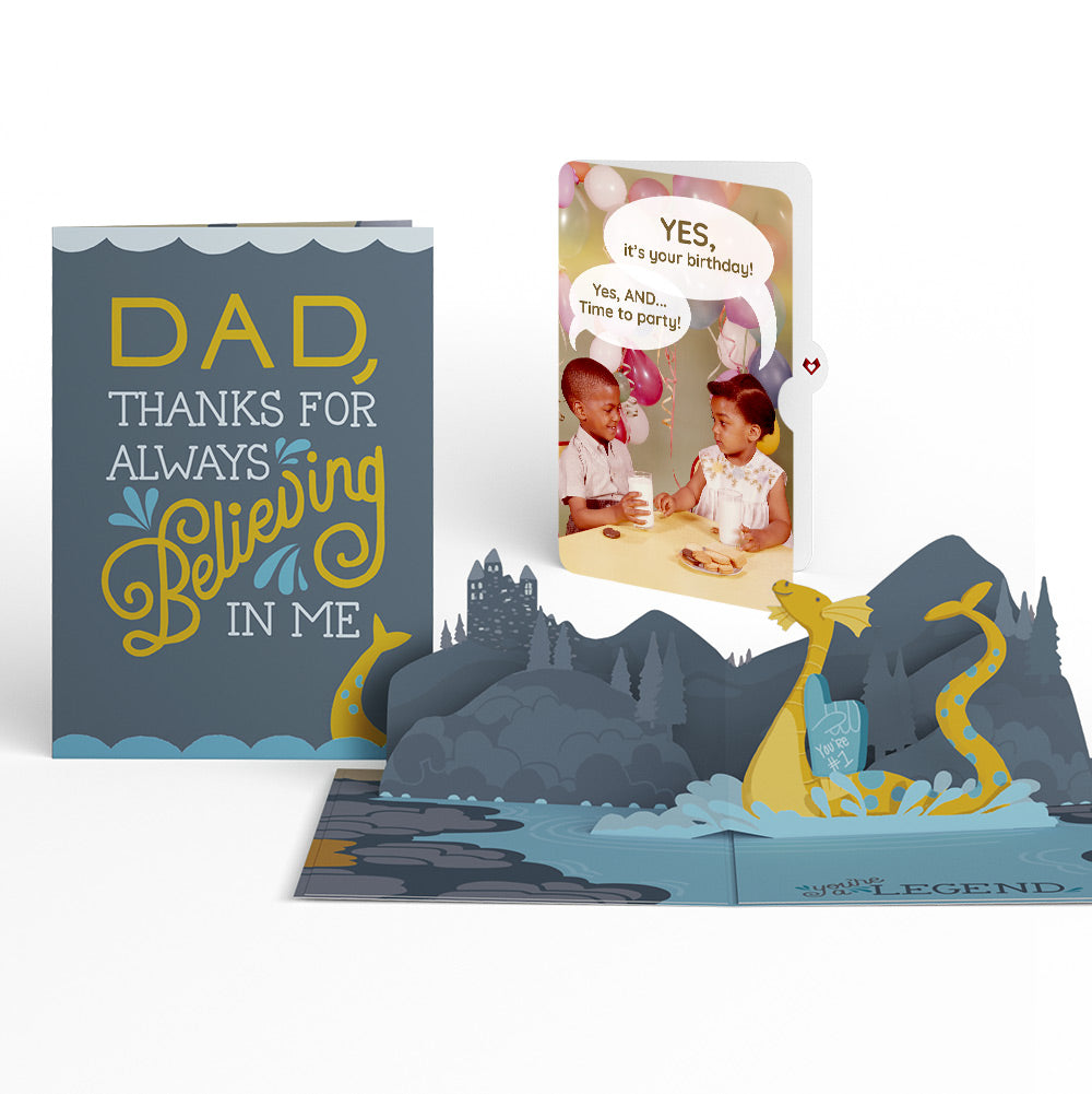 Dad You're a Legend Loch Ness Monster Birthday Pop-Up Card and Time to Party Sentiment Set