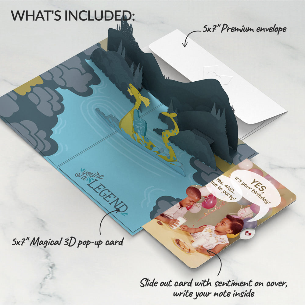 Dad You're a Legend Loch Ness Monster Birthday Pop-Up Card and Time to Party Sentiment Set