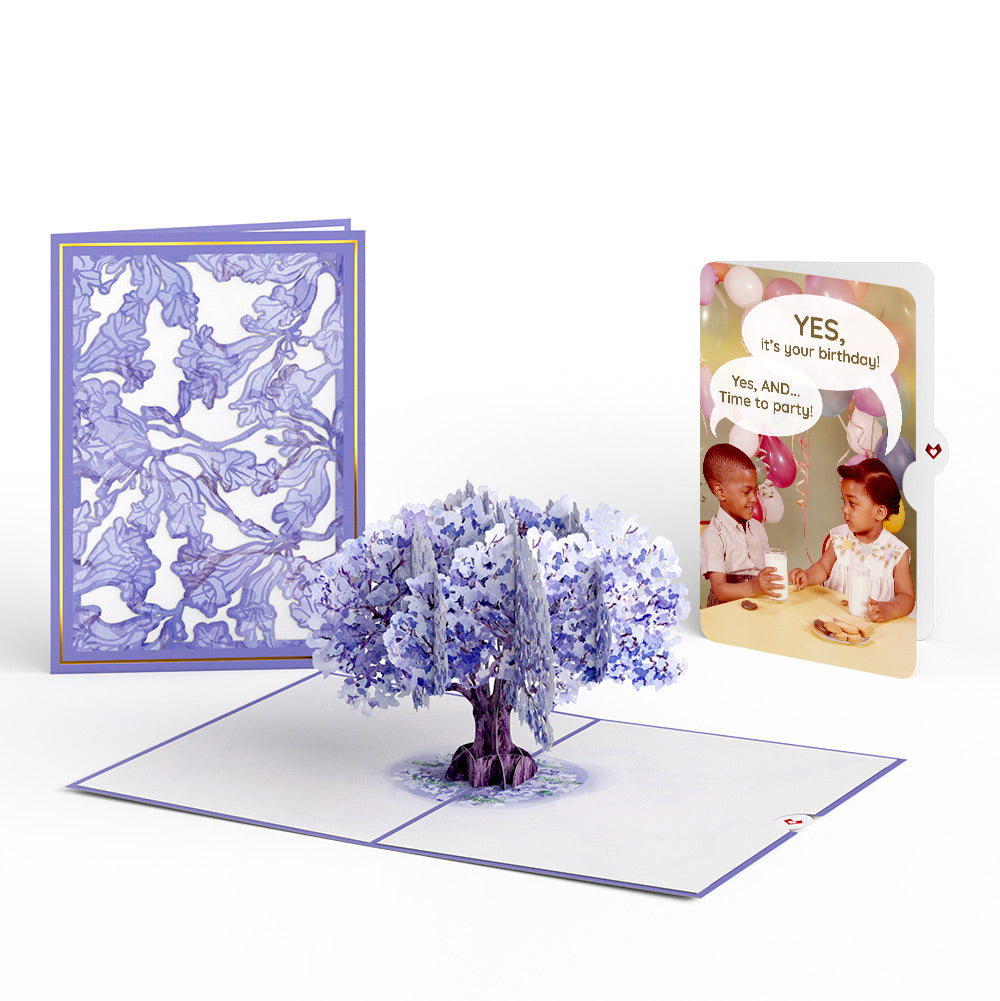 Watercolor Jacaranda Tree Birthday Pop-Up Card and Time to Party Sentiment Set