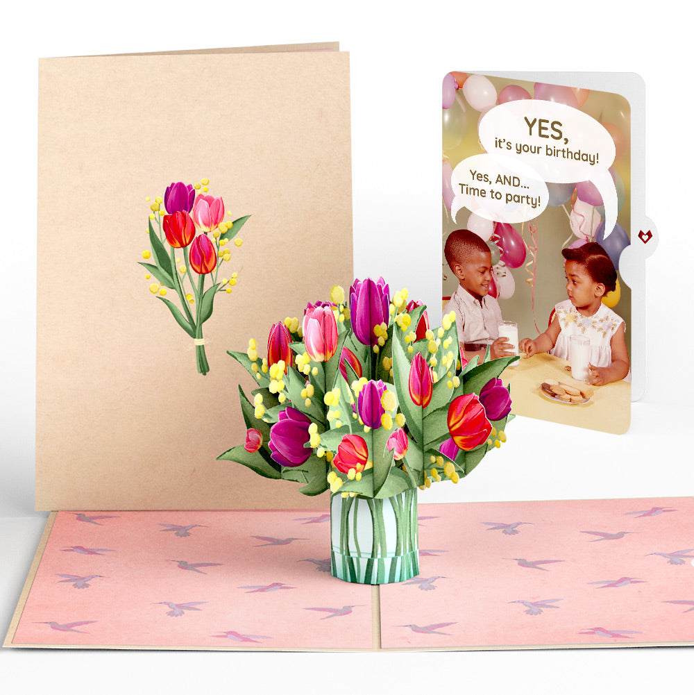 Cheerful Tulips Birthday Pop-Up Card and Time to Party Sentiment Set