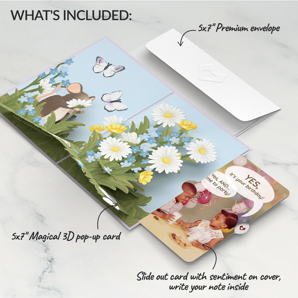 Field Mouse in the Flowers Birthday Pop-Up Card and Time to Party Sentiment Set