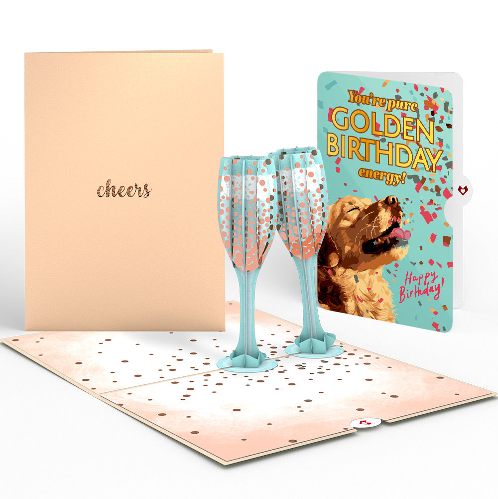 Champagne Toast Birthday Pop-Up Card and Golden Energy Sentiment Set