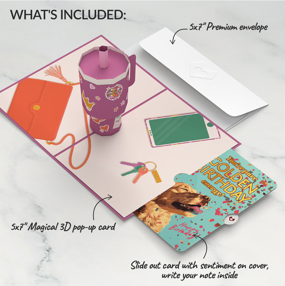 Mom Era Tumbler Birthday Pop-Up Card and Golden Energy Sentiment Set