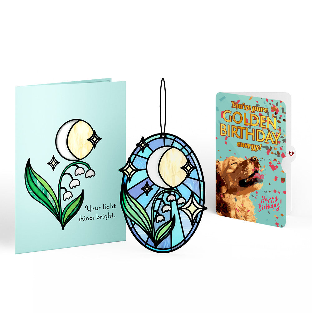 Shine Bright Twilight Bloom Birthday Suncatcher Card and Golden Energy Sentiment Set