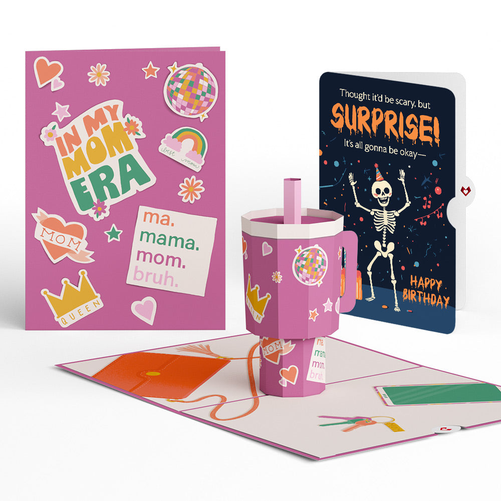 Mom Era Tumbler Birthday Pop-Up Card and Surprise Skeleton Sentiment Set