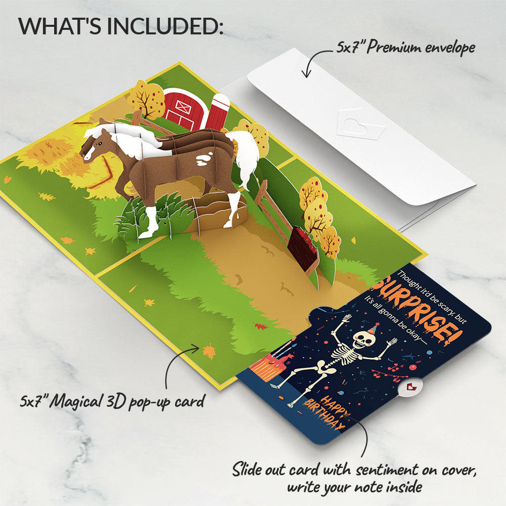 Horse Birthday Pop-Up Card and Surprise Skeleton Sentiment Set