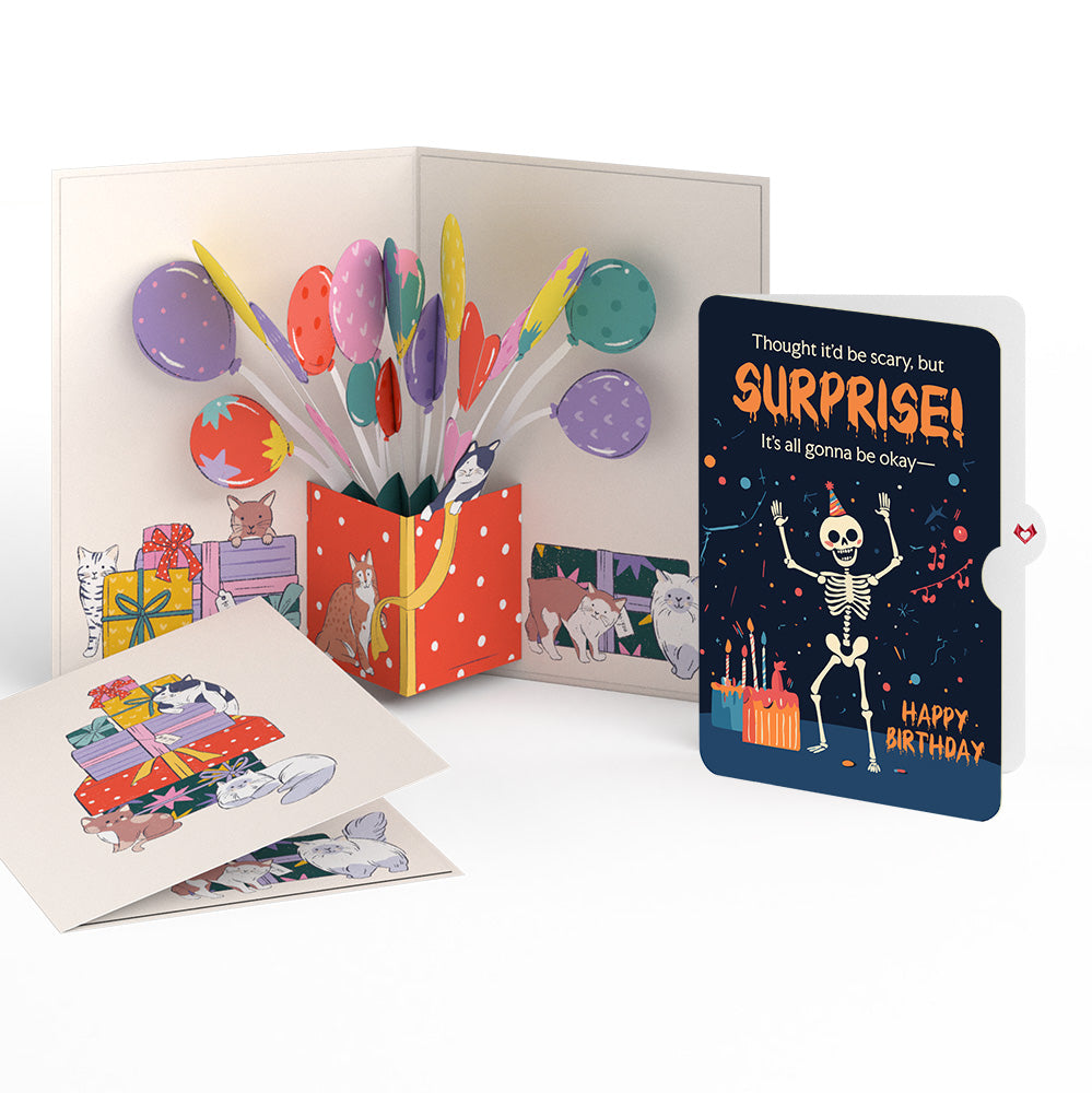 Curious Cats Birthday Pop-Up Card and Surprise Skeleton Sentiment Set