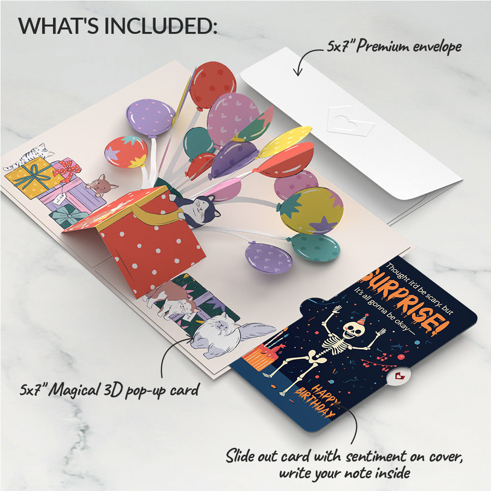 Curious Cats Birthday Pop-Up Card and Surprise Skeleton Sentiment Set
