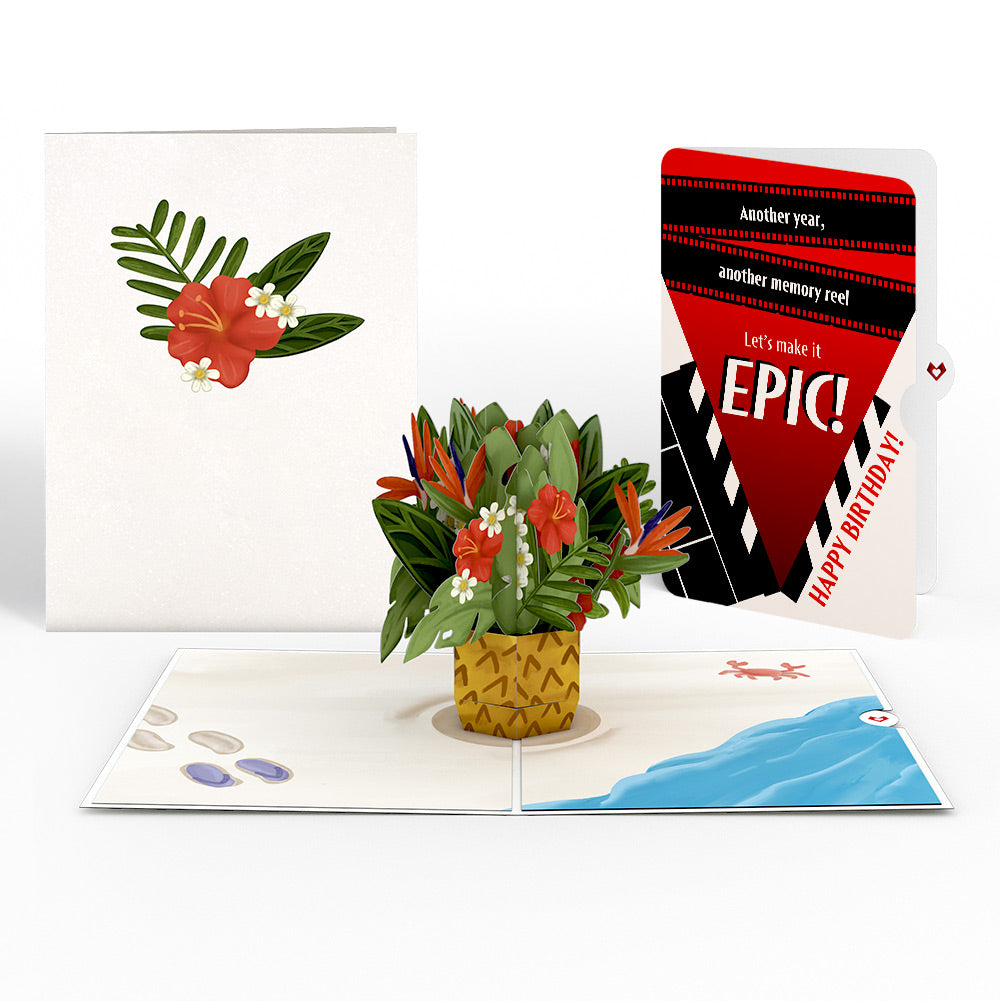 Tropical Flower Basket Birthday Pop-Up Card and Epic Reel Sentiment Set