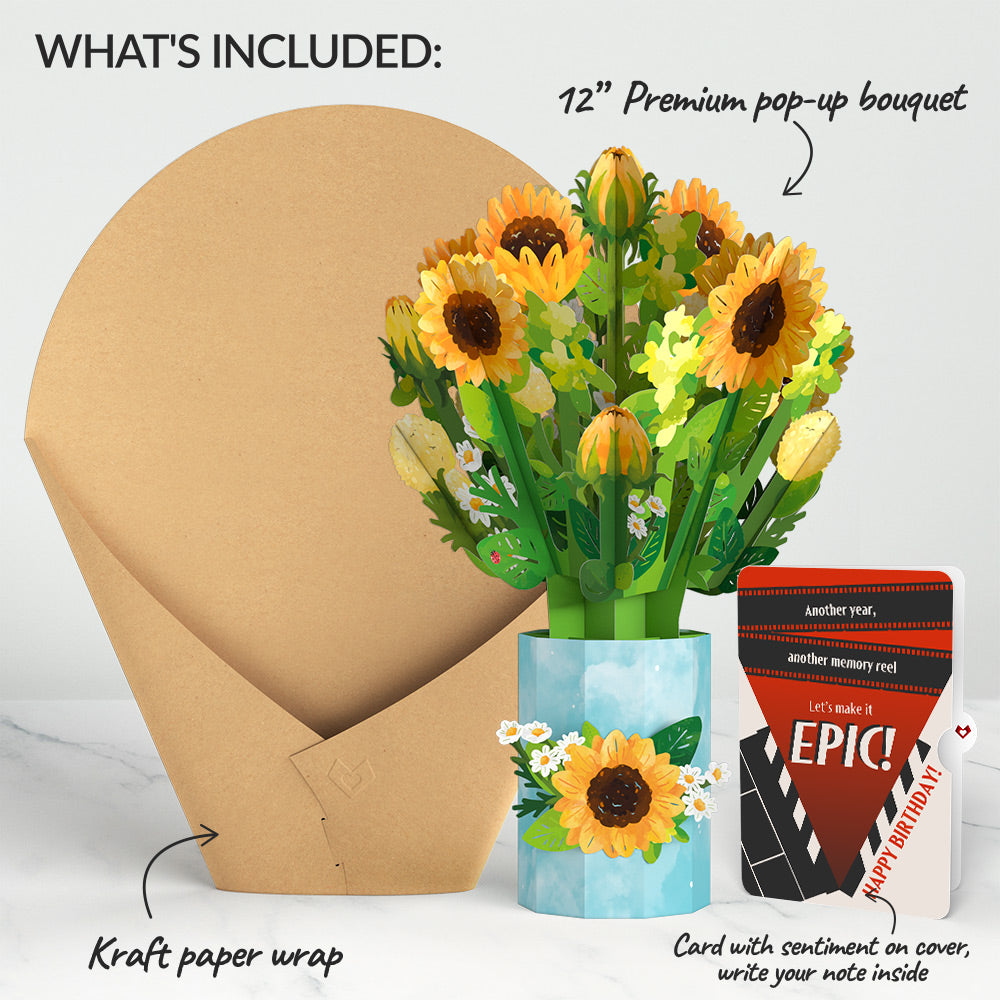 Sunflower Blooms Birthday Bouquet and Epic Reel Sentiment Set