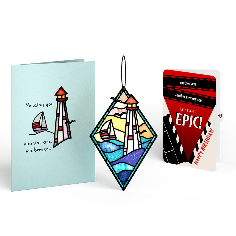 Sunshine and Sea Breezes Lighthouse Birthday Suncatcher Card and Epic Reel Sentiment Set