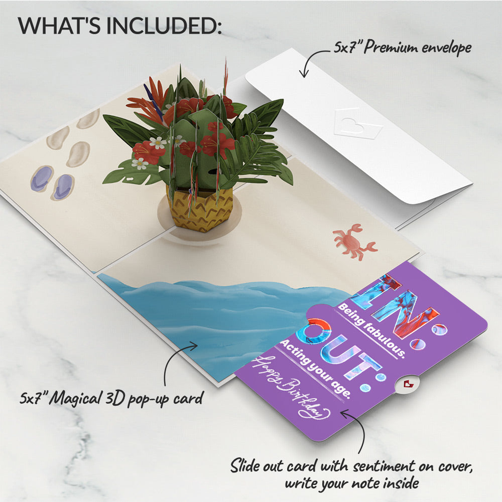 Tropical Flower Basket Birthday Pop-Up Card and IN & OUT Sentiment Set