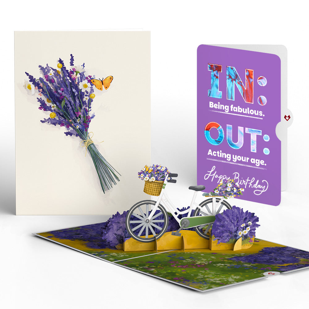 Lavender Bicycle Birthday Pop-Up Card and IN & OUT Sentiment Set