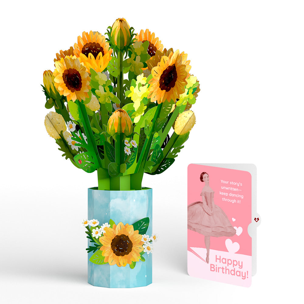 Sunflower Blooms Birthday Bouquet and Dancing Through Life Sentiment Set