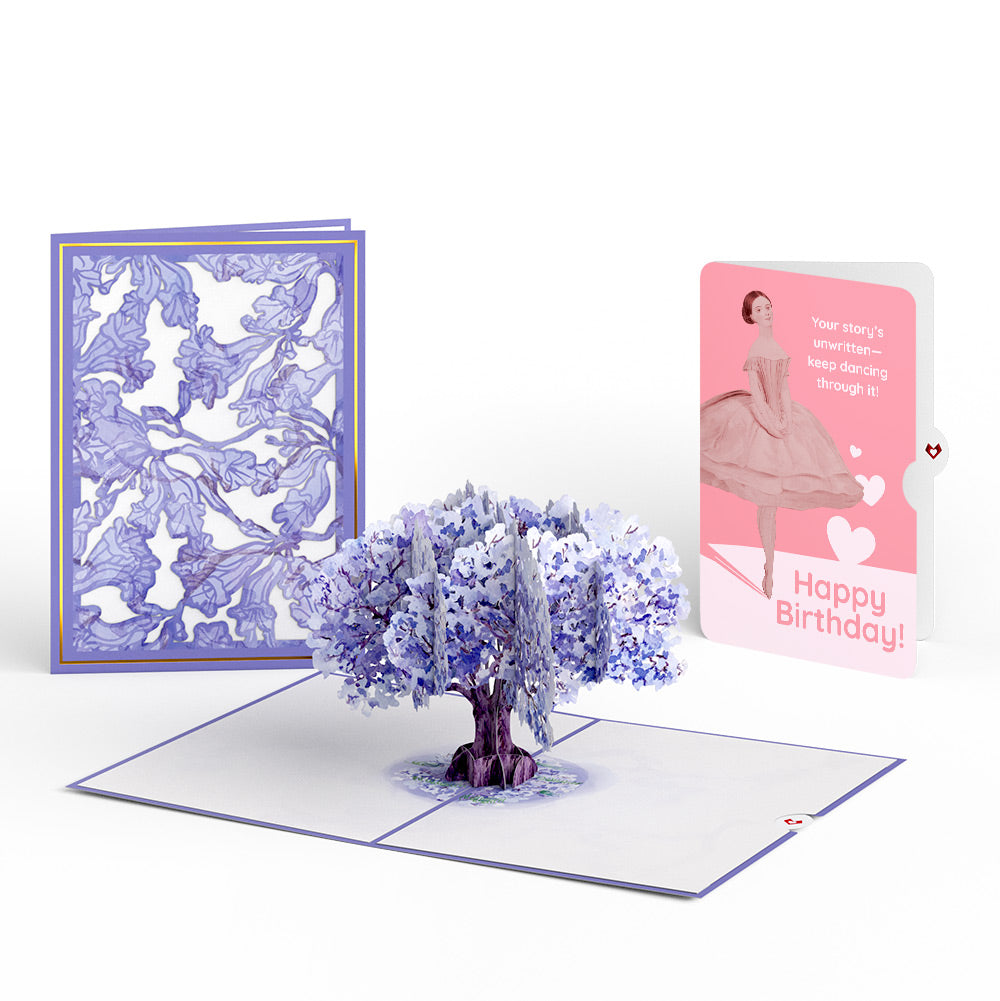Watercolor Jacaranda Tree Birthday Pop-Up Card and Dancing Through Life Sentiment Set