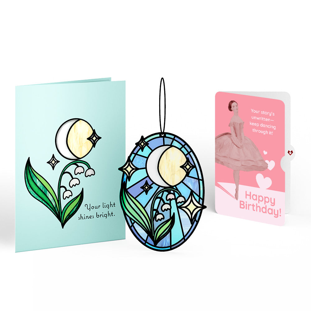 Shine Bright Twilight Bloom Birthday Suncatcher Card and Dancing Through Life Sentiment Set