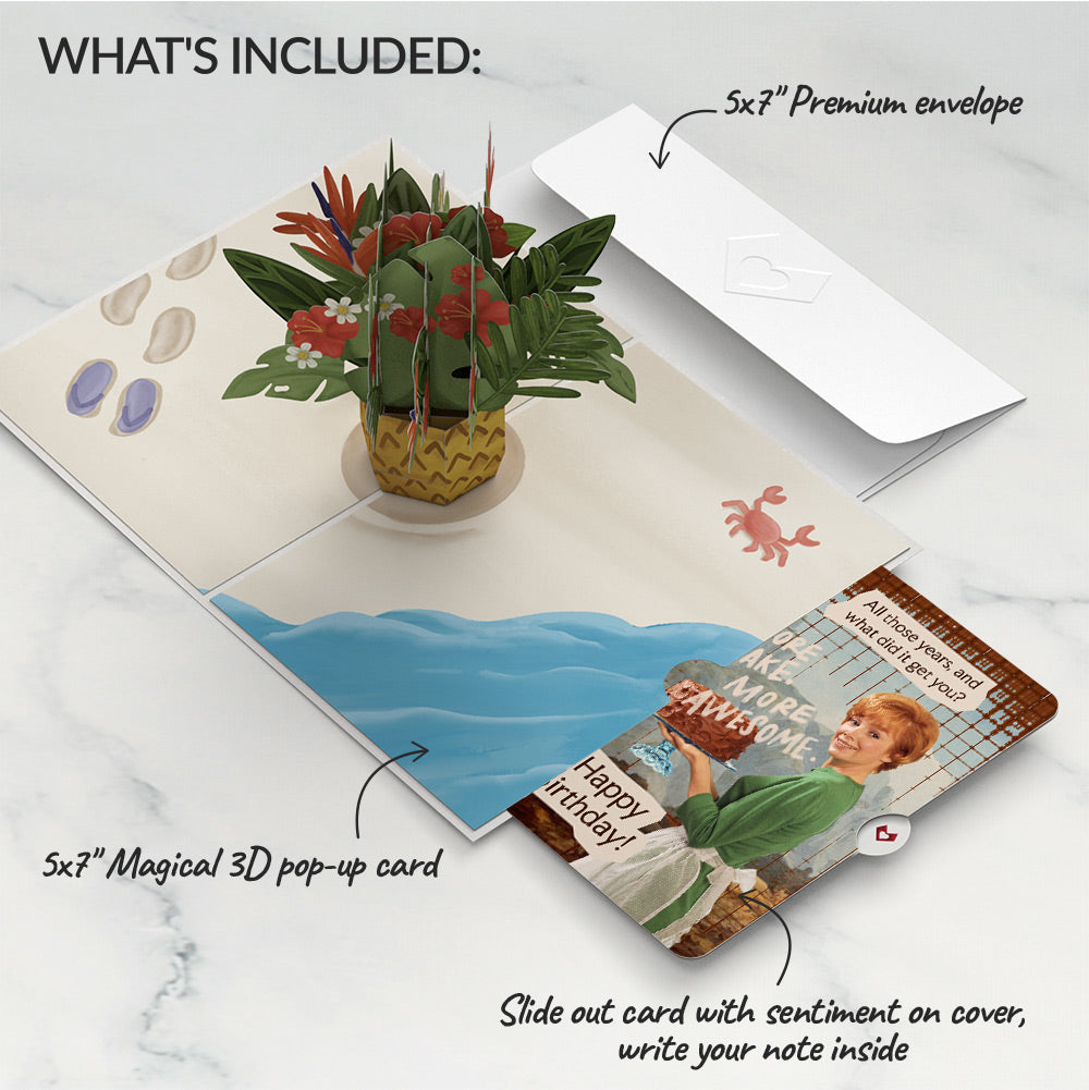 Tropical Flower Basket Birthday Pop-Up Card and More Cake More Awesome Sentiment Set