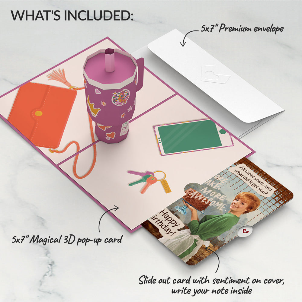 Mom Era Tumbler Birthday Pop-Up Card and More Cake More Awesome Sentiment Set